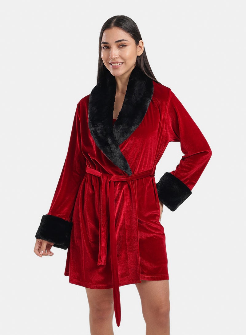 Carina Velvet Robe with Fur Trim - Image 1